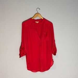 Red Quarter-sleeve Blouse - small